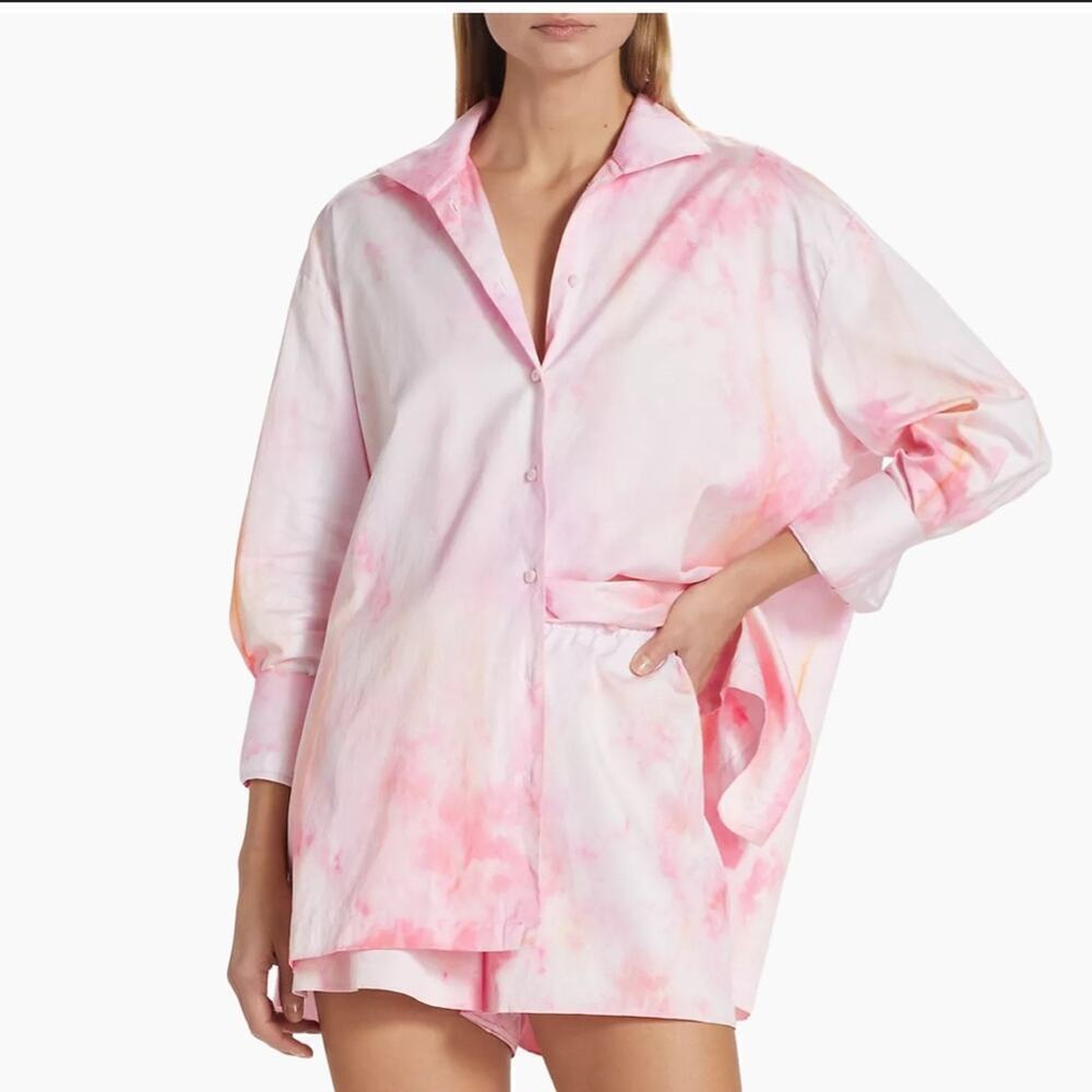 Alejandra Alonso Rojas Pink Tie-Dye Oversized Button Down Shirt Size 4